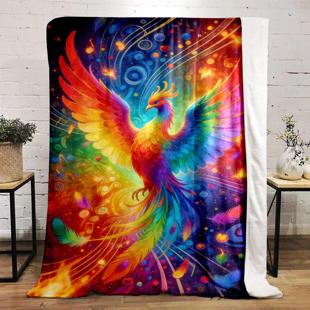 Colorful Rainbow Phoenix with Abstract Patterns Flannel blanket for bedroom, living room, sofa, and nap sofas