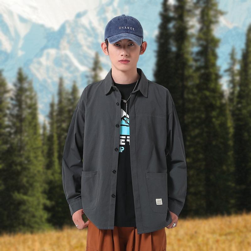 

Men s Oversized Cotton Shirt Jacket Long Sleeve Button Down Utility Pocket Casual Streetwear Outerwear M темно-сірий колір