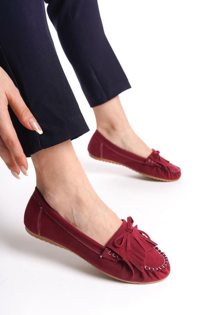 Women's Fashion Flat Heeled Ballerinas Ps Brown Suede Tasseled Daily Ballet Shoes