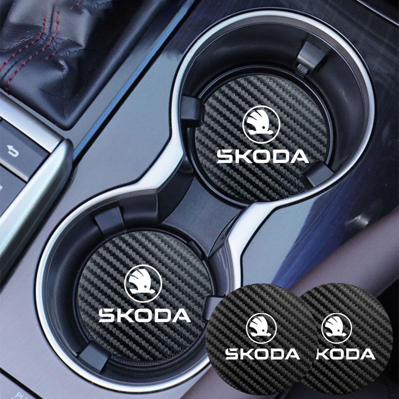 AAABT1 2Pcs Car Coaster Water Cup Mat Non-Slip Pad For New Skoda Octavia Kodiaq Fabia Superb Karoq Yeti Rapid Mk3 Vrs