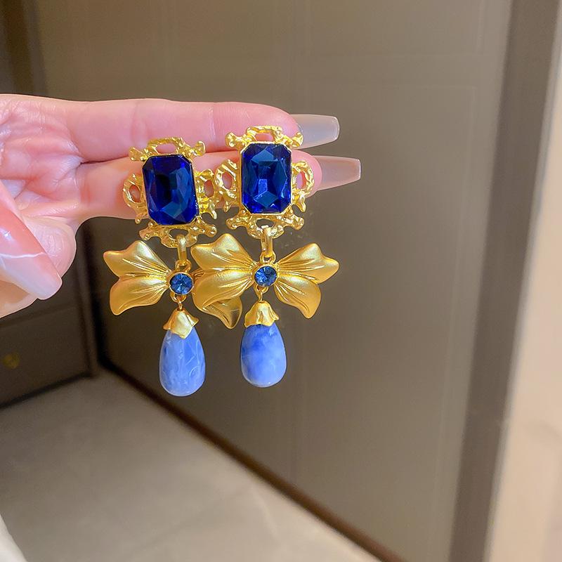 Pendientes de Carrillón de Viento de Perla y Cristal de Aguja Plateada Vintage