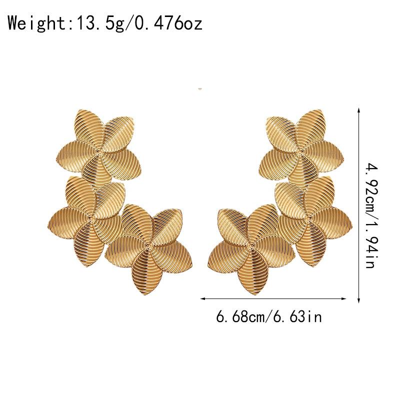 European and American earrings retro simple women's fashion temperament ins wind three continuous brushed five-petal flower earrings