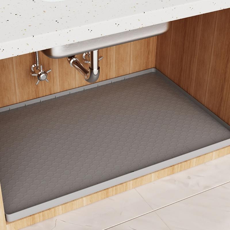 Large Under Sink Tray Flexible Cabinet Floor Mat 34.02 X 22.01 In with Tall Border for Wet Area Coverage Indoors