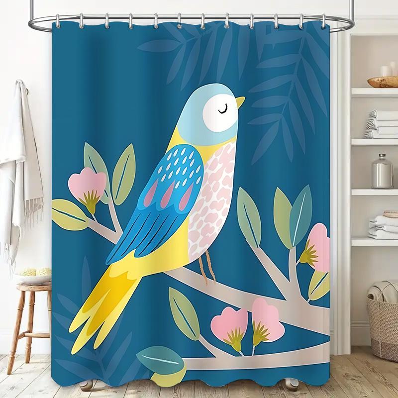 Elegant Bird and Flower Shower Curtain for Home Decor - Waterproof and Durable Fabric for Bathroom Non Transparent Non-Toxic