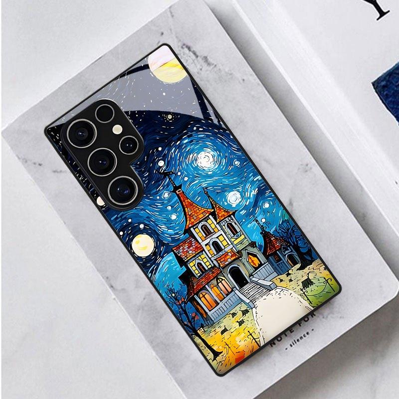 Tempered Glass Phone Case For Galaxy S26 S21 S22 S23 S24 S25 FE Ultra Plus . Vintage Castle Style.