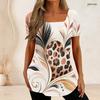 Women Plus Size Short Sleeve U Neck T Shirt Galactic Heart Planet Star Vibrant Purple Pink Cartoon Print Top
