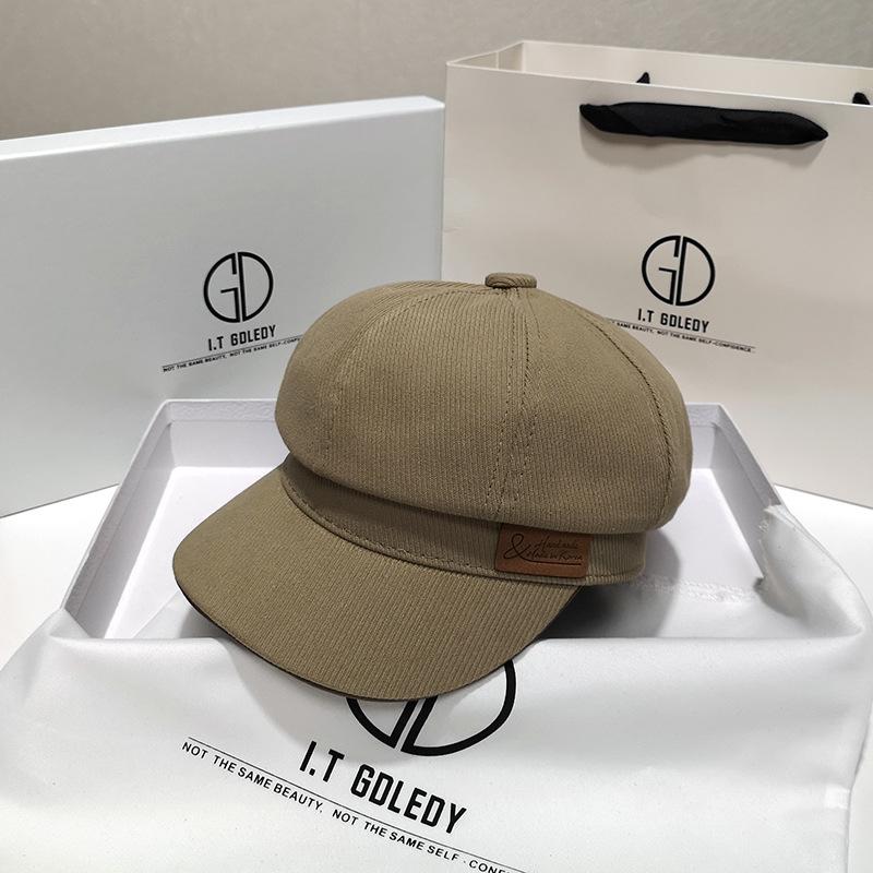 

Восьмиугольная шляпа женская весна и осень британская ретро берет художника повседневная кепка кепка газетчика Adult (56-58cm) темные хаки