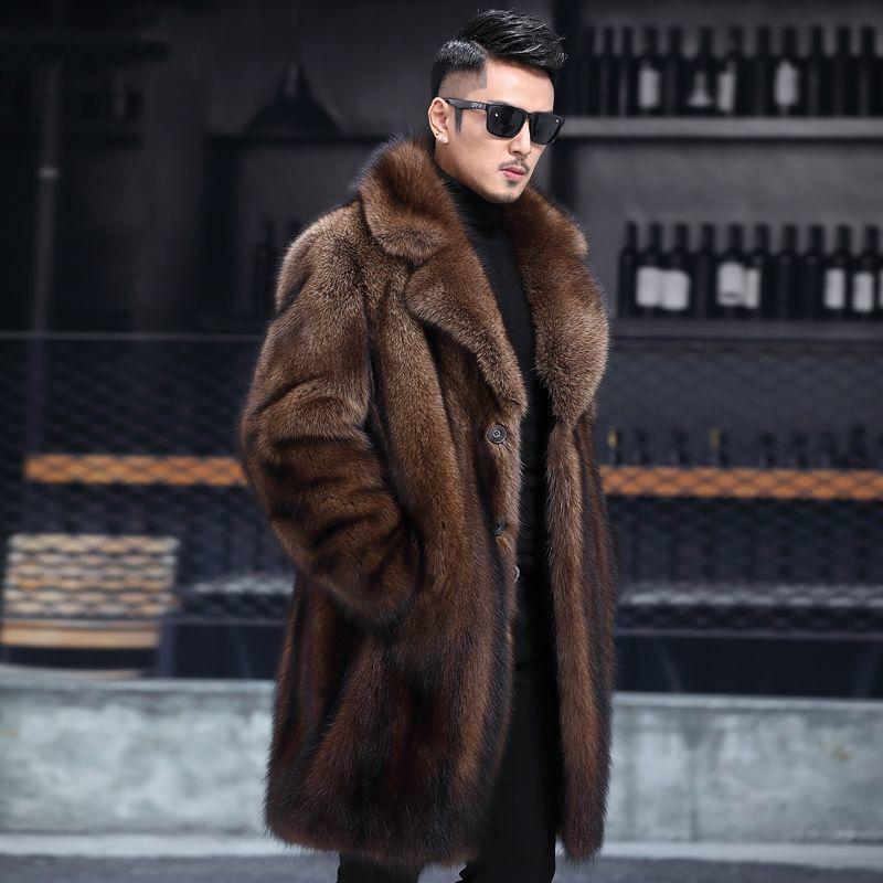 Men's Thick Medium Long Imitation Mink Fur Coat for Autumn/Winter