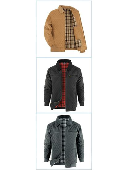 Męska pikowana kurtka z bawełnianego płótna, rozmiar amerykański, pogrubiona ciepłym flanelą