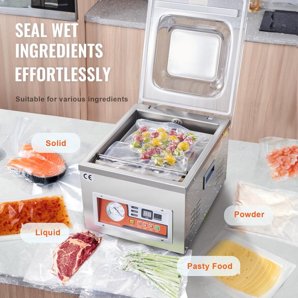 Kammer-Vakuumierer, 260W Siegelkraft, Vakuumverpackungsmaschine für feuchte Lebensmittel, Fleisch, Marinaden und mehr, Kompakte Größe mit 26 cm Siegelbreite,