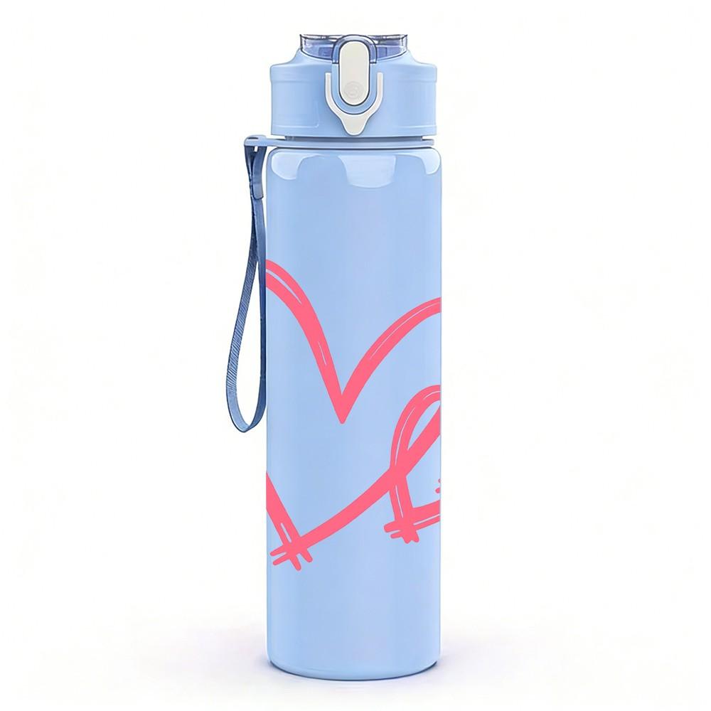 1PC Simple Hollow Heart 750ml Color Plastic Sports Water Bottle Leakproof Flip Straw Lid Suitable for Sports Office Home Use