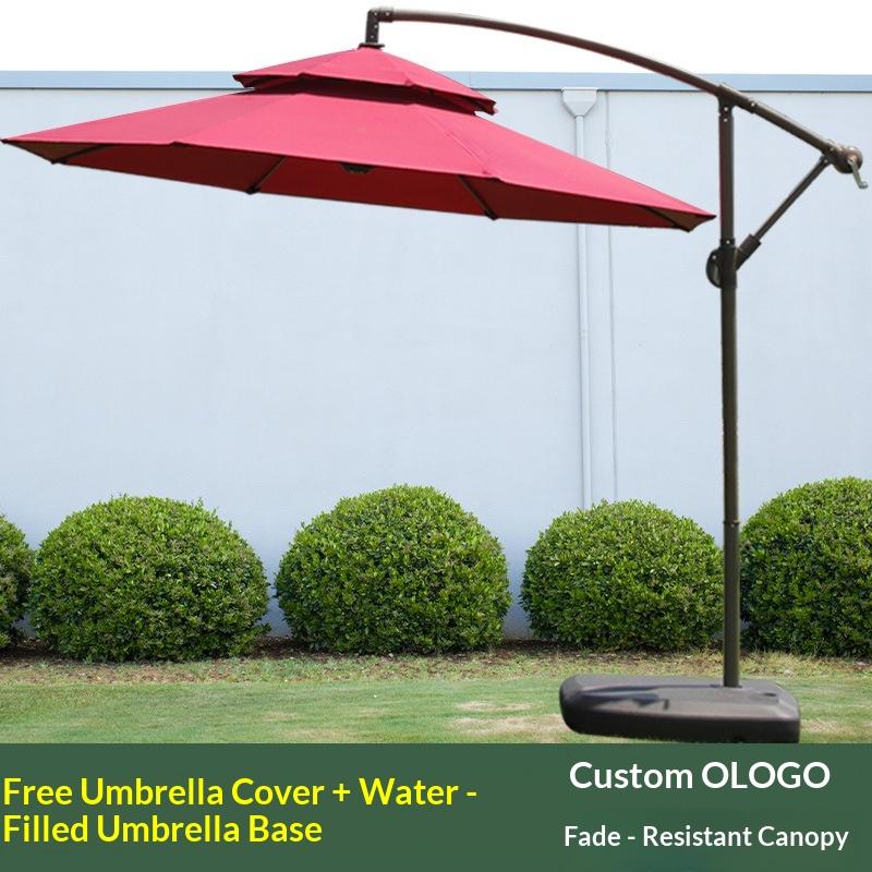 Sunshade Parasol Outdoor Banana-Shaped Patio Large Promotional Market Stall Beach Umbrella Base Satin Vinyl Alloy Sun Protection