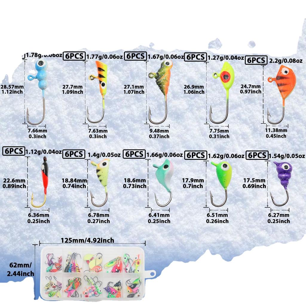 Multi Color Barbed Jig Hooks Ice Fishing Bass & Carp River Lead Head Hook Set Winter Fishing Mini Micro Lure Bait Box