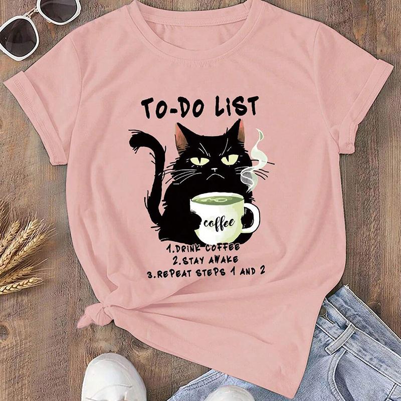 Fashion Women Funny Cat Print T Shirt Funny Casual O-neck Short Sleeves T-shirt Summer Female Tee Shirt