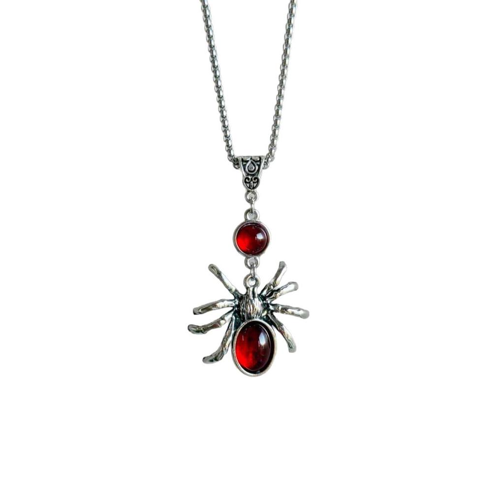 Vintage Y2k Gothic Red Glass Spider Gothic Necklace Victorian Vampire