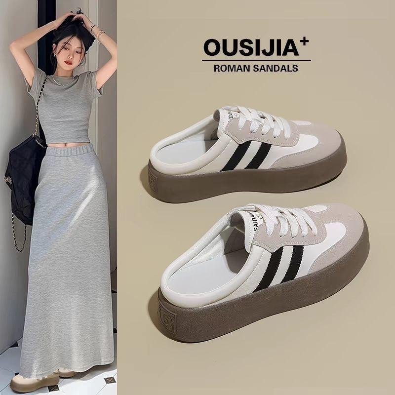 Half slippers women's super fire thick-soled bag head slippers lazy one-pedal shoes casual shoes