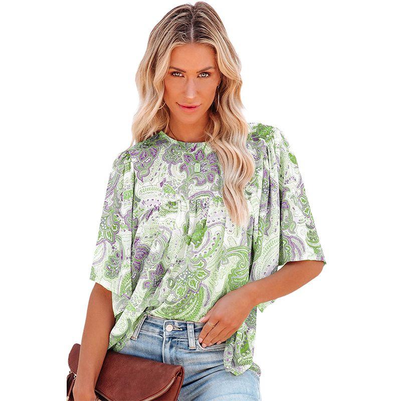 

Casual Fashion Print round Neck Short Sleeve Tops Chiffon Shirt LC25120595-Green L code fits (65.00 kg-72.50 kg