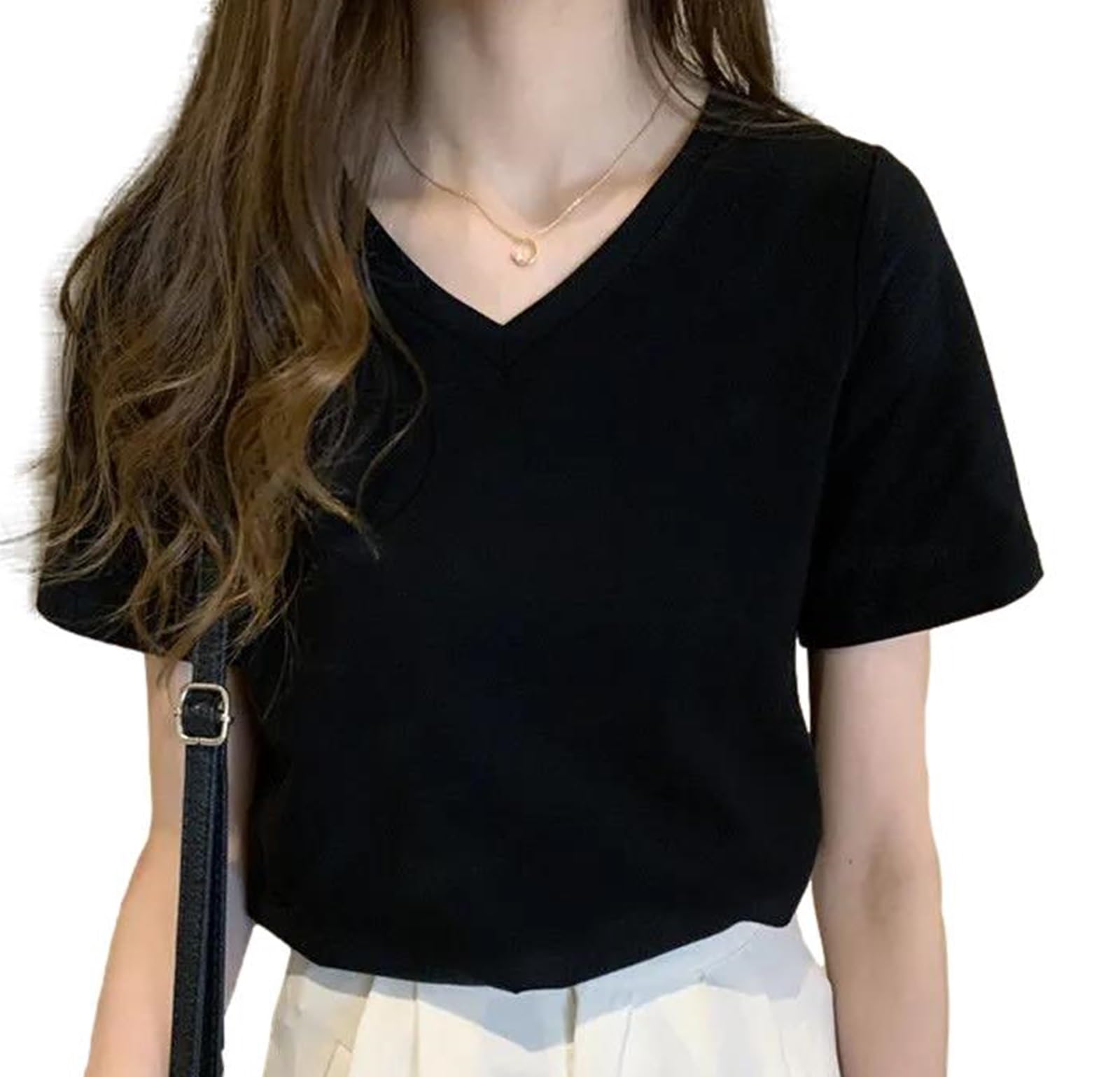 

Noichi short [1/2style] [Nibun Style] T-shirt, V-neck, sleeve, loose, quick-drying, cool, adult, large, white, black, gray, women s (M, black) чорний