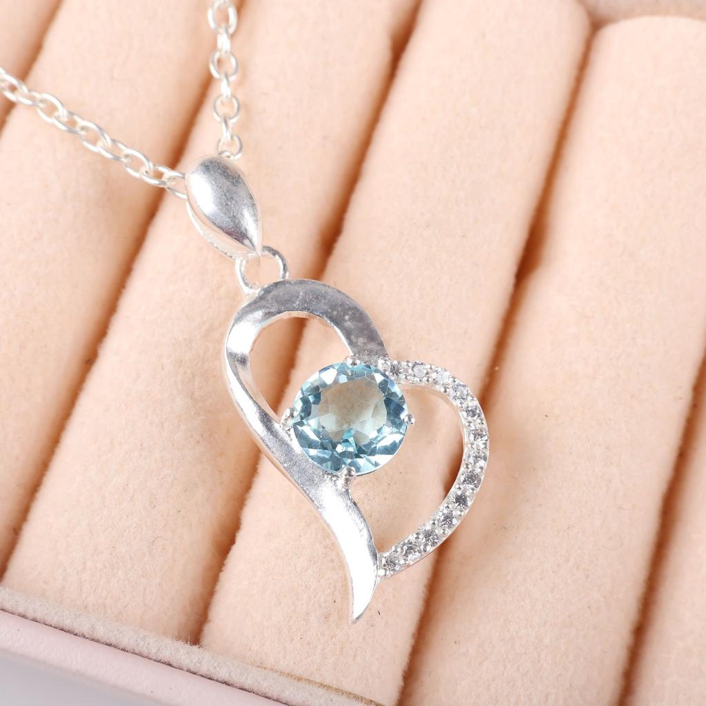 Sky Blue Topaz Gemstone 925 Sterling Silver Jewelry Zircon Pendant 1.37" For Her CZP-5-2