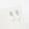 Raindrop Oval Silver Needle Pearl Earrings with Cubic Zirconia