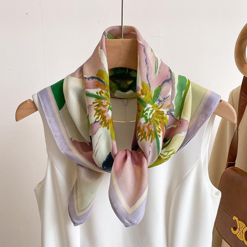 Orange Cashew Flower Cotton and Linen Hair Scarf  Small Square Scarf  Women's Thin Scarf  Linen Headscarf  Versatile Shirt