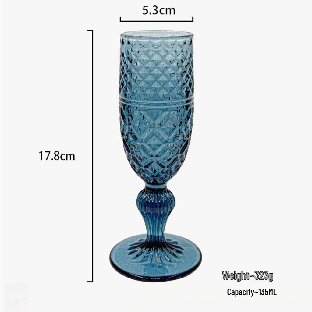 Vintage Embossed Colored Glass Goblet – Luxury Thickened Bubble Wine Glass