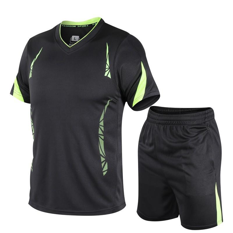 

Summer New Fitness Short-sleeved T-shirt Men s Quick-drying Clothes Sports Suit Men s Clothing Running Loose Leisure Sportswear 5XL чорний