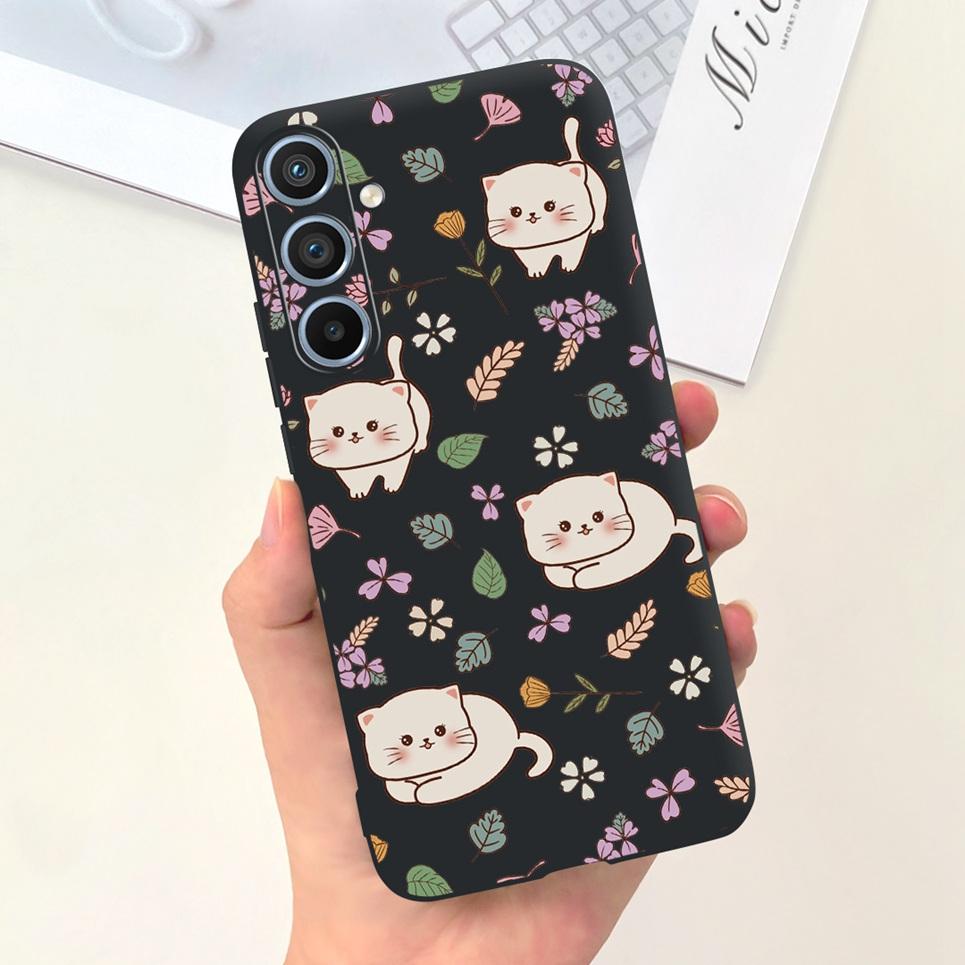 Soft Silicone Cases For Samsung Galaxy A54 5G A53 5G Case Samsung A23 4G 5G A12 A125F Bumper Shell Black Cat Stylish Coques Etui