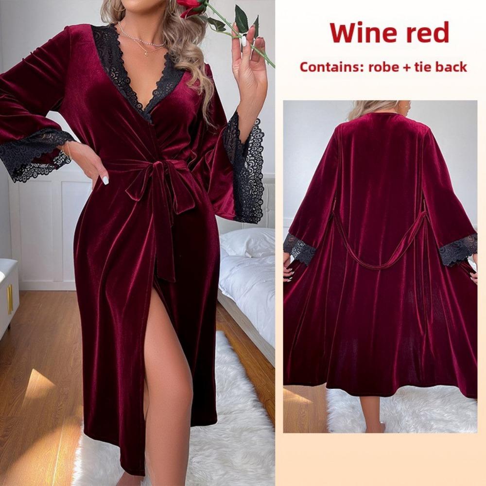 Women's Long Velvet Bathrobe Sexy Nightgown Hot Sale Loungewear