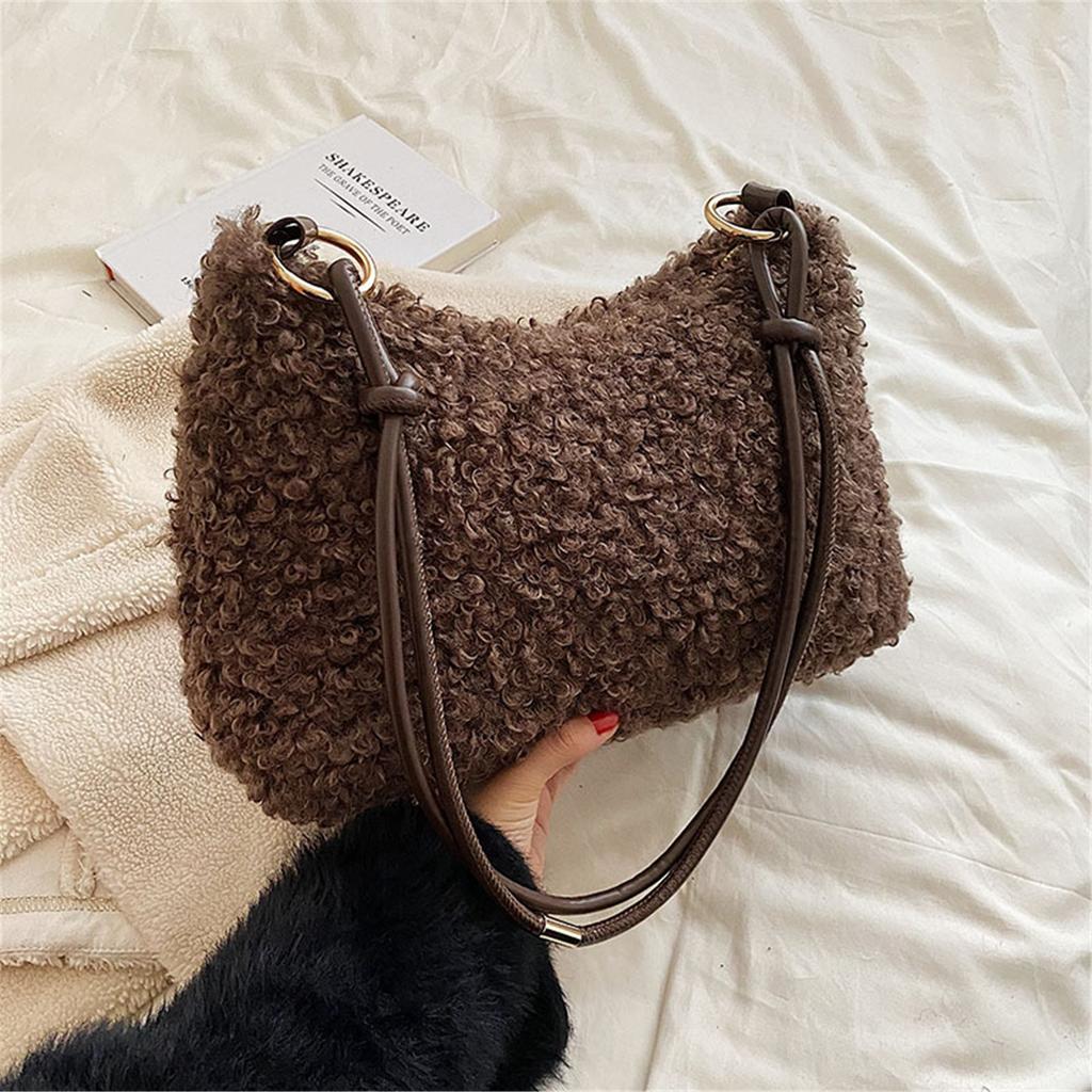New Autumn Winter Lambswool Shoulder Crossbody Bag For Women Large Capacity Plush Handbag Fashi Messenger Bag Casual Hobo Bag