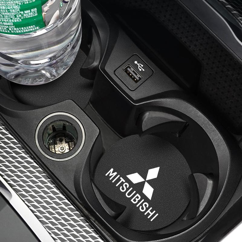 Cwnqah1 Cwmvjg1 2Pcs Car Cup Mat Leather Auto Cup Slot Non-Slip Coaster For Mitsubishi EK Pajero Xpander Eclipse Cross ASX L200 Xforce Outlander