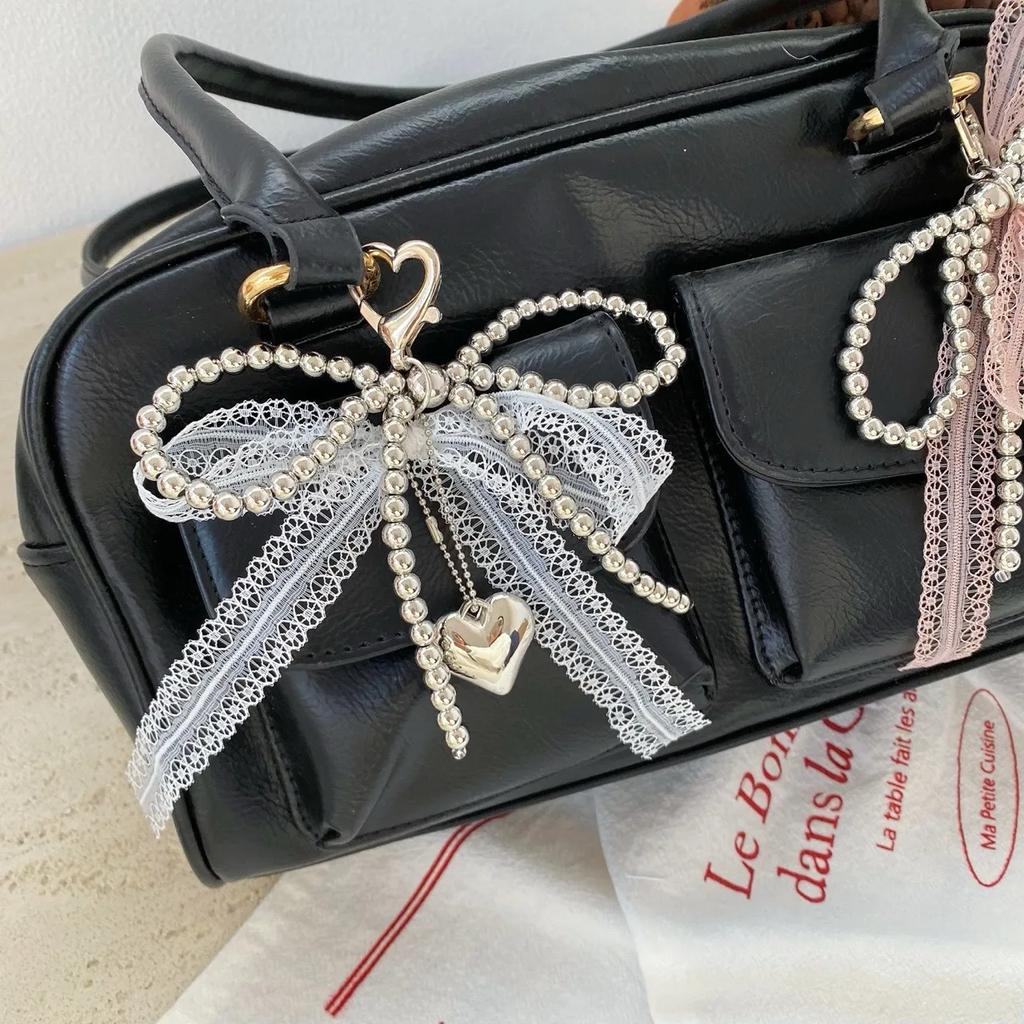 2025 New Korean Fashion Sweet Pearl Bow Keychain Phone Pendant Keyring Y2K Ins Aesthetic Holder for Girl Bag Pendant Accessories