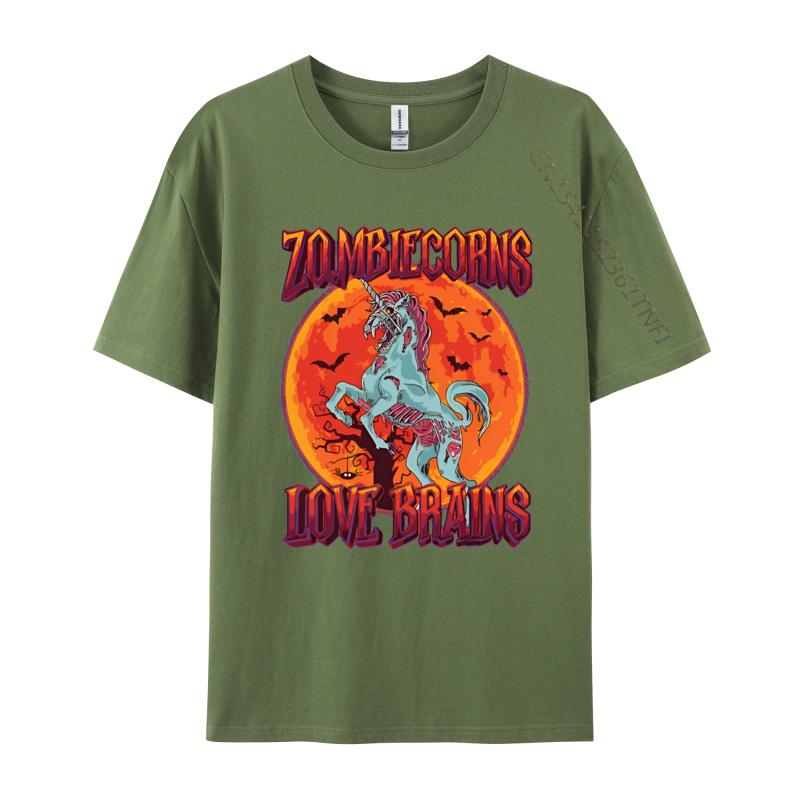 Cotton Graphic Tees Scary Zombiecorns Love Brains Zombie Tshirts Funny T Shirt Design Classic Mens T Shirt