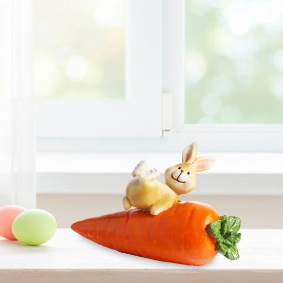 Osterhasenfigur Niedlicher Hase mit Karotte Skulptur Handgefertigte Harz Tierstatue für Innen Außen Garten Rasen Hof Balkon Heim Tischdeko