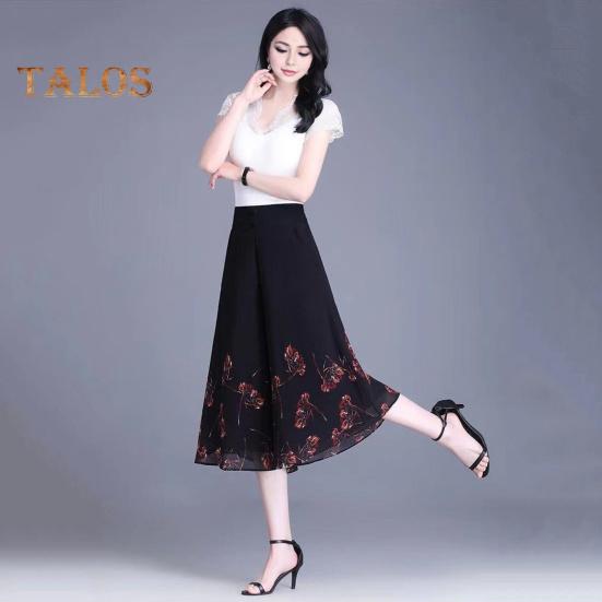 Pantaloni corti da donna, pantaloni larghi in chiffon sottile, elastici, vita alta, stampa floreale, vestibilità ampia, pantaloni culottes streetwear