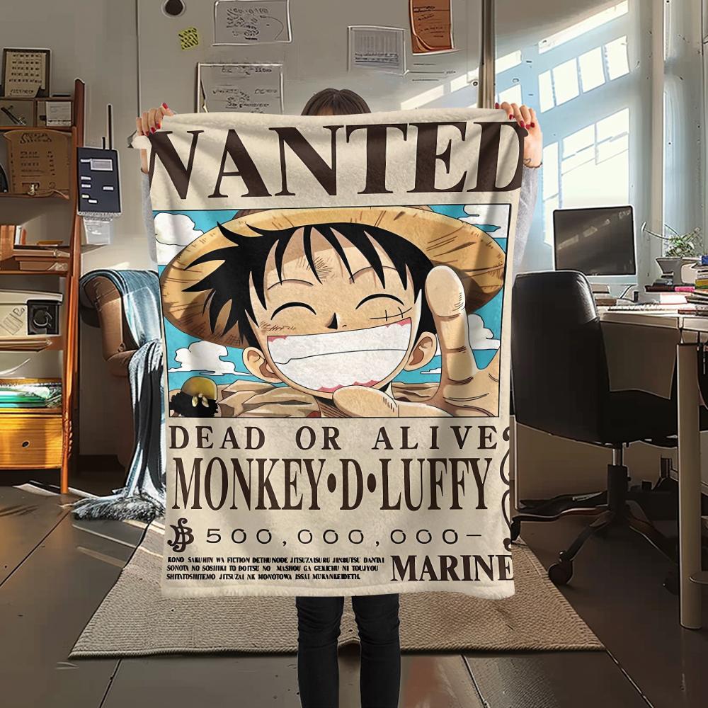 

Плед из фланели с принтом плаката «Wanted» из One Piece, Высококачественный, Удобный для всех сезонов, Декор для дома, Тепло и уют, Идеально для рождественских подарков 80cm x 120cm