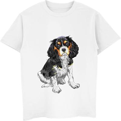 Tričko s potiskem psa Cavalier King Charles španěl, dámské, pánské, bavlněné, ležérní tričko s krátkým rukávem, hip hopové tričko, top, streetwear