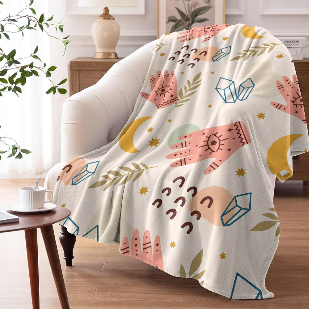 Boho Pattern Throw Soft Flannel AC Blanket Lightweight Summer Nap Throw Cozy  Blanket for Sofa Bed Travel Home 100cmx150cm