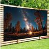 2D Camping Night Tapestry for Cabin Decor, Campfire with Friends Under the Milky Way