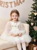 In Stock: Girls' Long-Sleeve Formal Princess Piano Dress with Puffy Skirt and Puff Sleeves - Perfect for a French First Birthday Party.