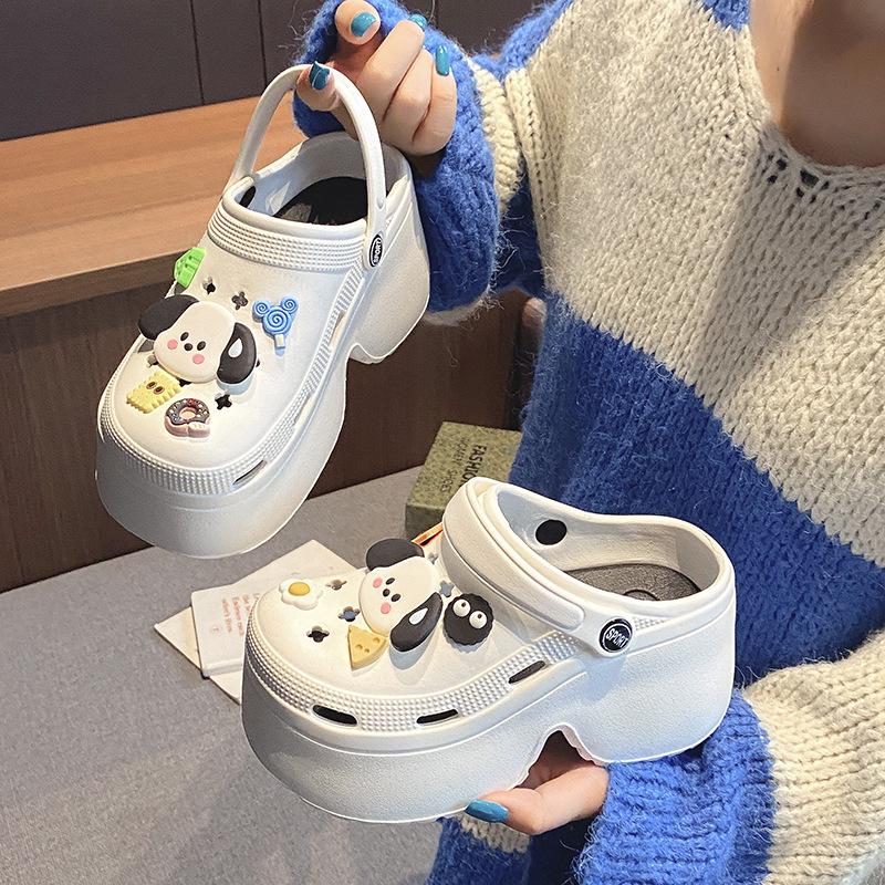 New hole shoes women's summer high heels wear thick soles non-slip beach bag head drag sandals women