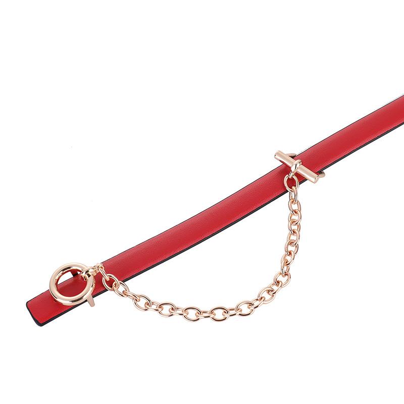 Top-grain leather belt with a stylish chain buckle, perfect for dresses, pants, and cinching your waist