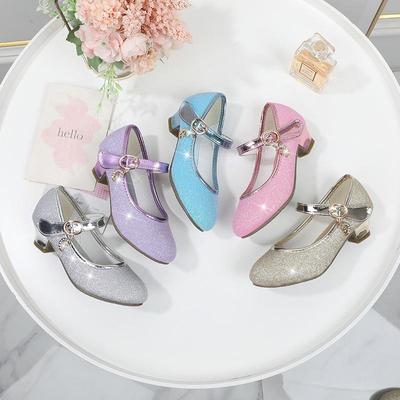 Mädchen Kristallleder Prinzessin Schuhe - Paillettenbesetzter niedriger Absatz mit weicher Sohle