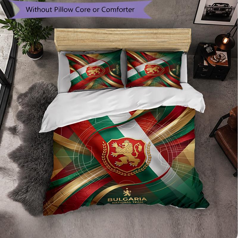 Hungary Football Pattern 3 Pieces Bedding Set Soft Microfiber Duvet Cover with Pillow Cases for Bedroom