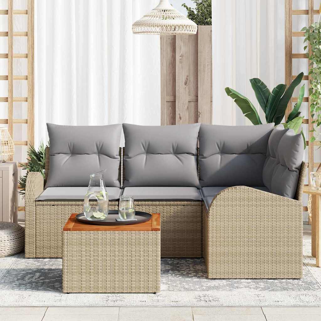Garden Sofa Set 5 pcs Beige and Light Grey Poly Rattan