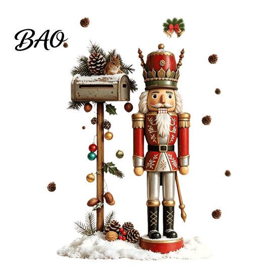 Christmas Atmosphere Wall Decals for Fridge Nutcracker Soldier Decal, Vintage Mailbox Snow Scene Self-Adhesive Party Background Decor Sticker,