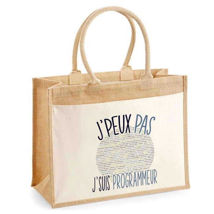 Sac de plage - PLANETEE - Jute avec poche Programmeur Coder J'peux pas - Coton - Multicolore - 43x33 cm
