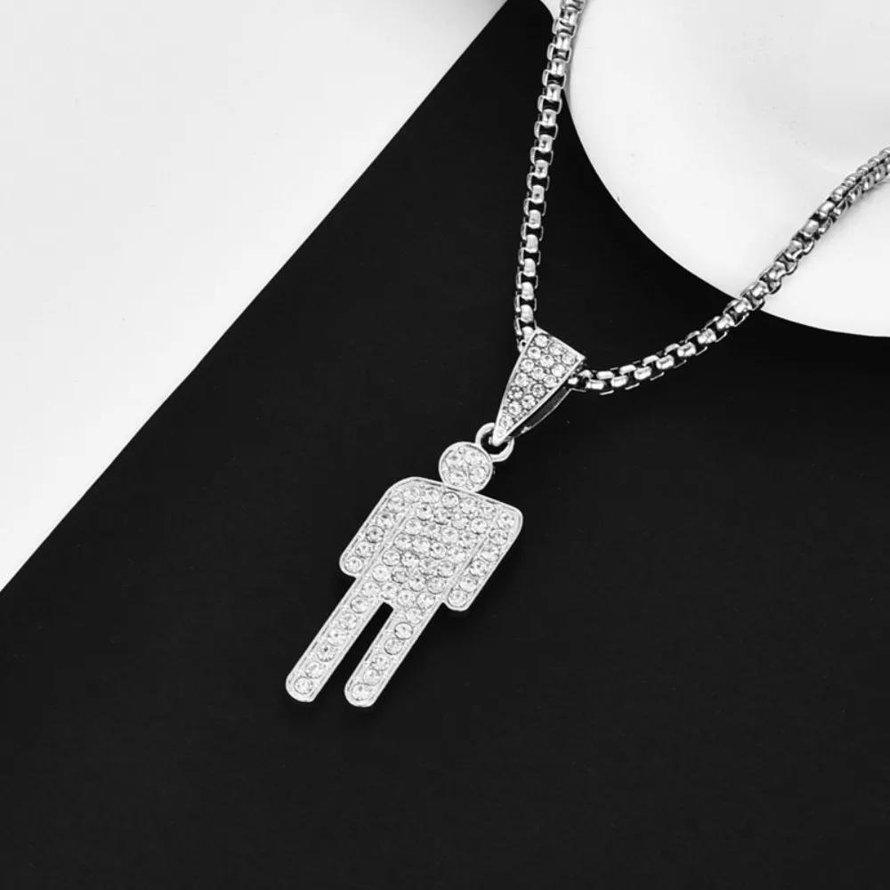 Moderne Kippkopf Zwerg Edelstahl Zirkon Anhänger Halskette für Männer Frauen Hip-Hop Punk Halsband Accessoire Schmuck Geschenk