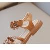 New Summer Woven Girls Sandals, Floral Princess Shoes, Soft Sole Beach Sandals for School-age Girls