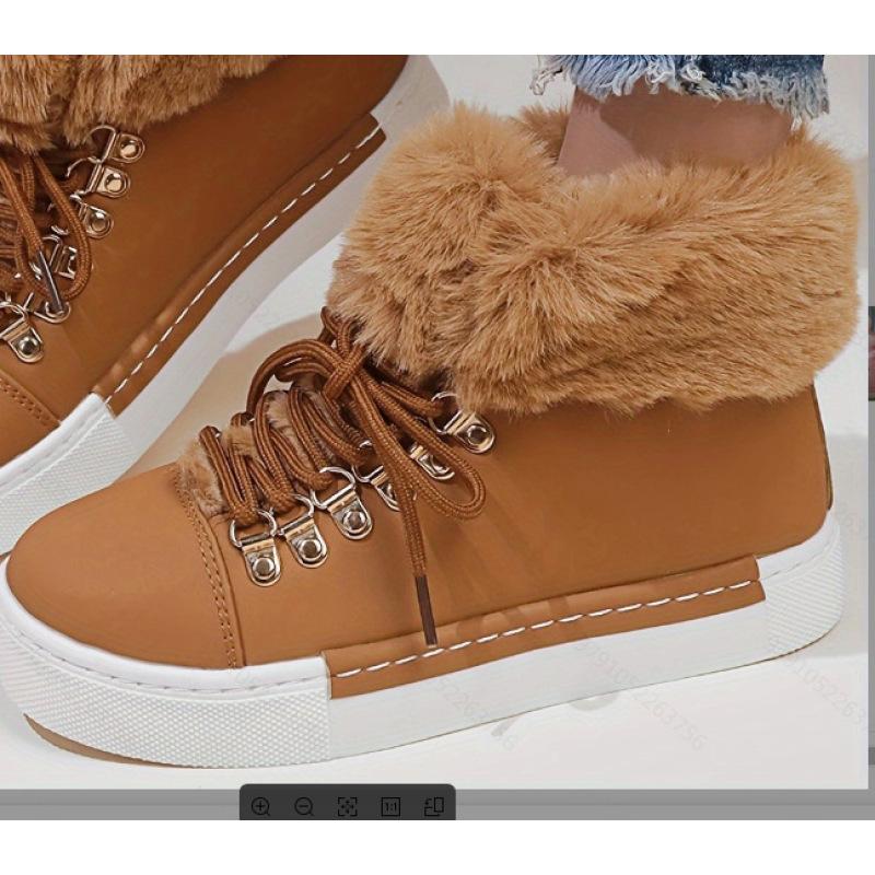 

Рождественская мода утолщенные теплые меховые красные сапоги, однотонные теплые кроссовки на плоской подошве со шнуровкой 37 коричневый